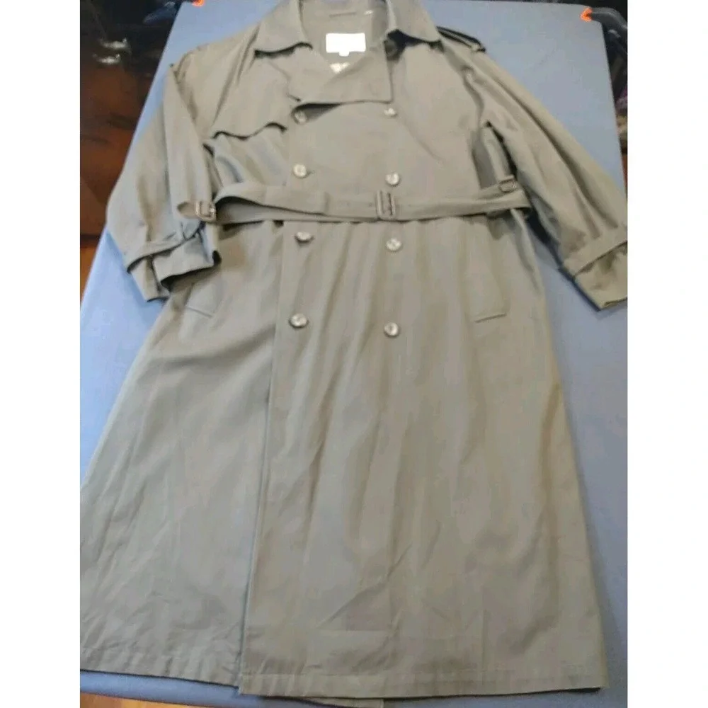London Fog Trench Coat Mens 44 Reg Olive Vintage Epaulettes Flap Vent Office‎